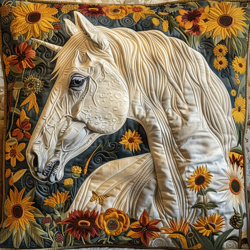 Artistic Horse-Themed Quilted Pillow Case NCU0PD236