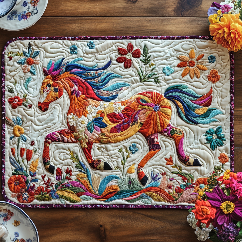 Artistic Horse-Themed Quilted Place Mat NCU0PD455