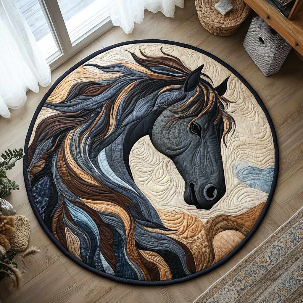 Artistic Horse Quilted Round Mat NCU0PD823