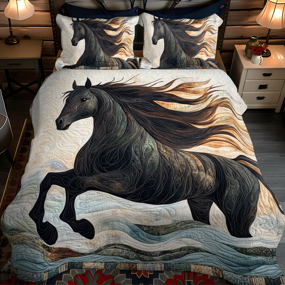 Artistic Mystical Steeds 3-Piece Quilted Bedding Set NCU0PD572