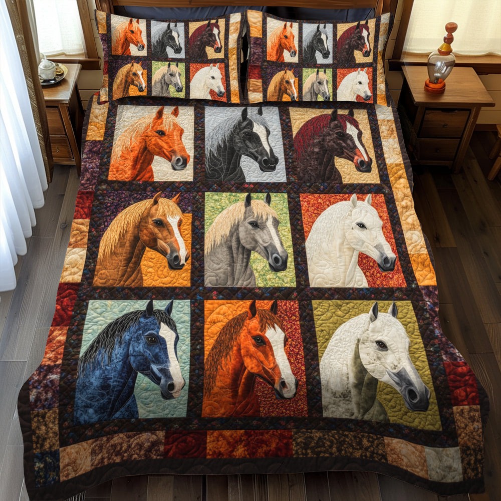 Artistic Running Horse 3-Piece Quilted Bedding Set NCU0PD576