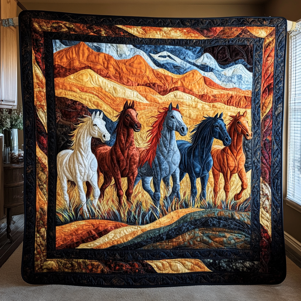 Artistic Running Horse Quilted Blanket NCU0PD527