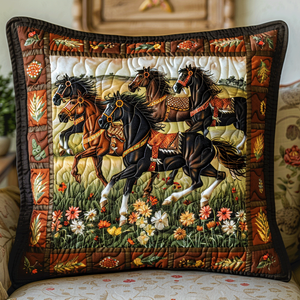 Artistic Running Horse Quilted Pillow Case NCU0PD232