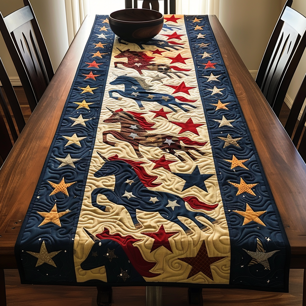 Artistic Running Horse Quilted Table Runner NCU0PD297