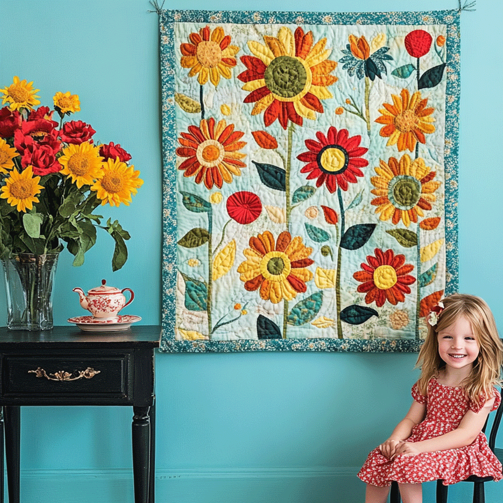 Artistic Sunflowers Garden Art Quilt Hanging NCU0TL957