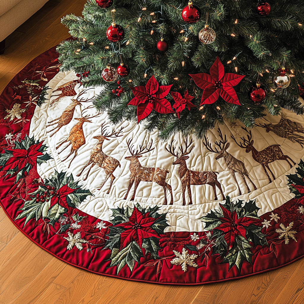 Aurora Borealis Blitzen Christmas Quilted Tree Skirt NCU0DK1480