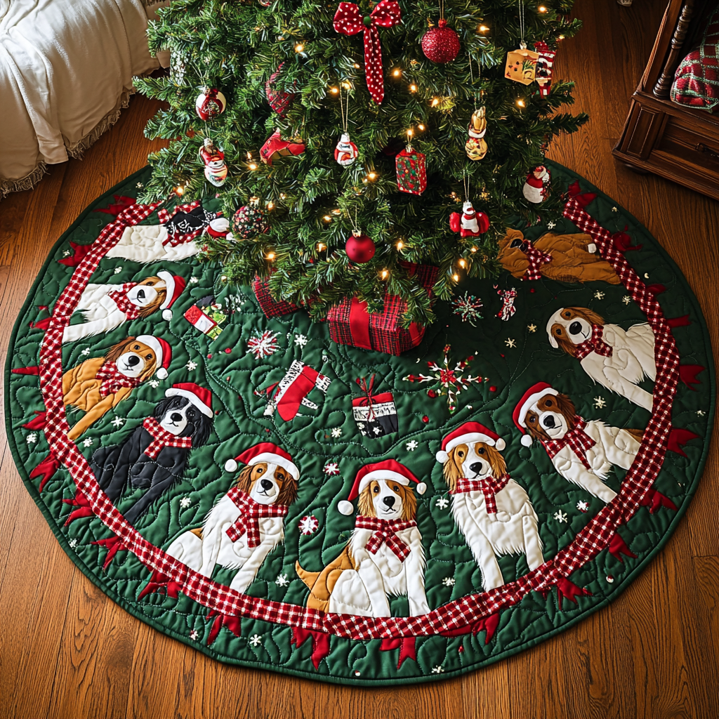 Australian Shepard Holiday Joy Christmas Quilted Tree Skirt NCU0DK1760