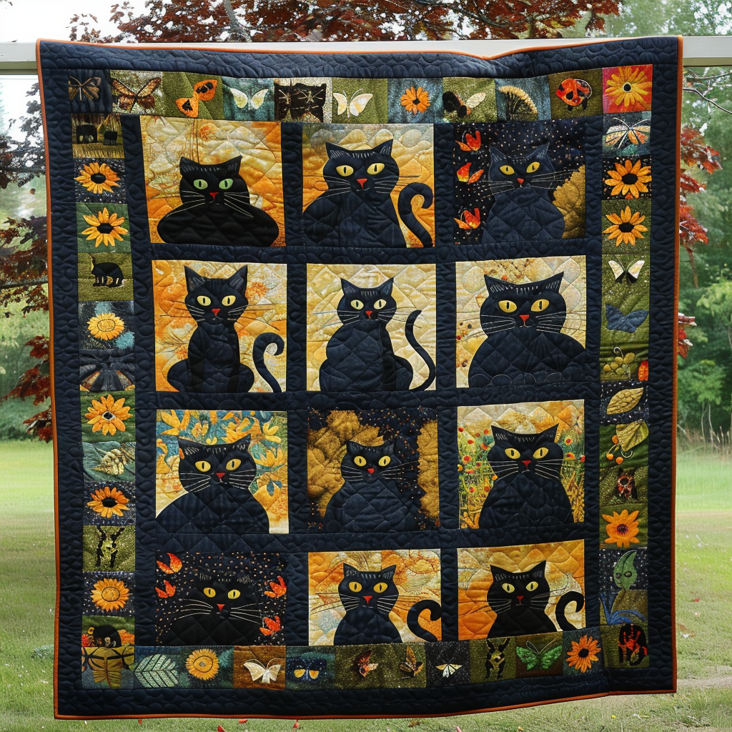 Autumn Black Cats Quilted Blanket NCU0TH269