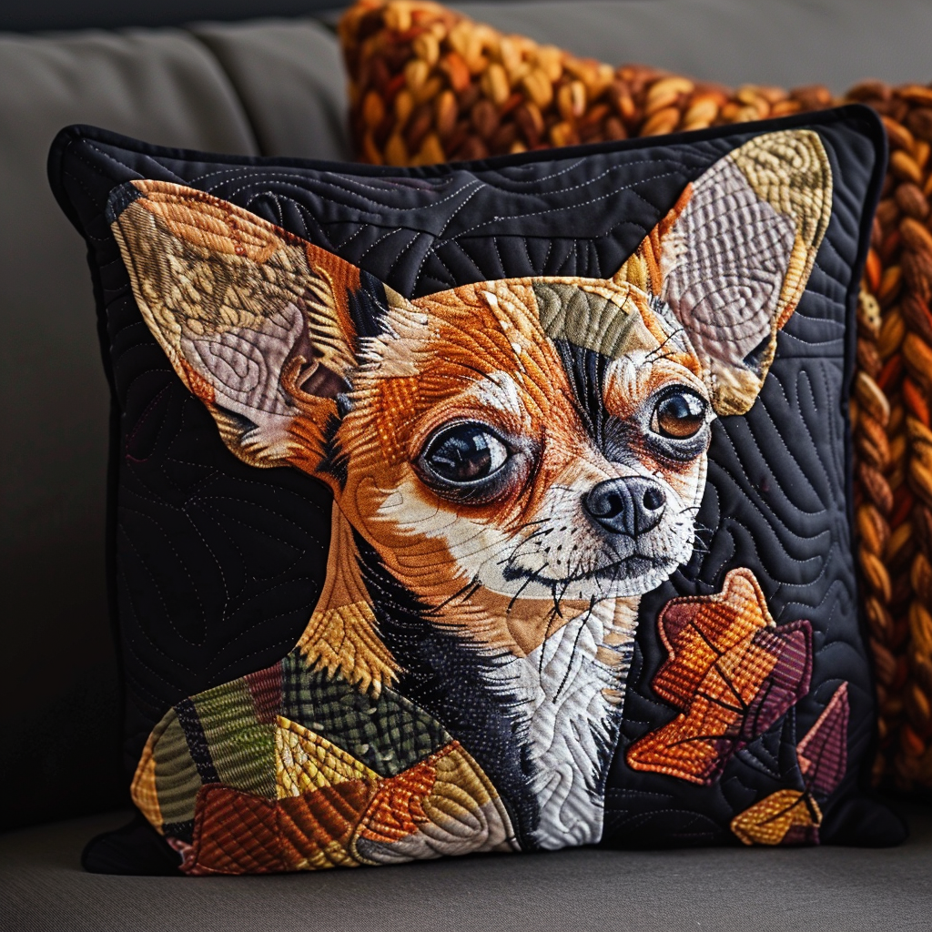 Autumn Chihuahua Quilted Pillow Case NCU0TH382