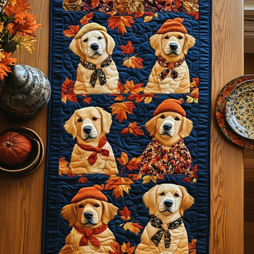 Autumn Gold Paws Quilted Table Runner NCU0PT507