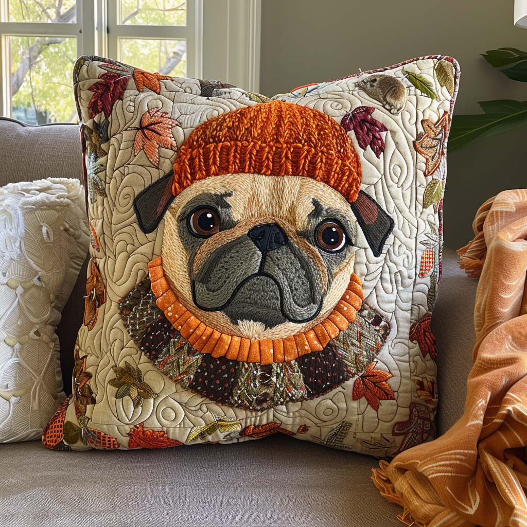 Autumn Vibe Pug Quilted Pillow Case NCU0VL083