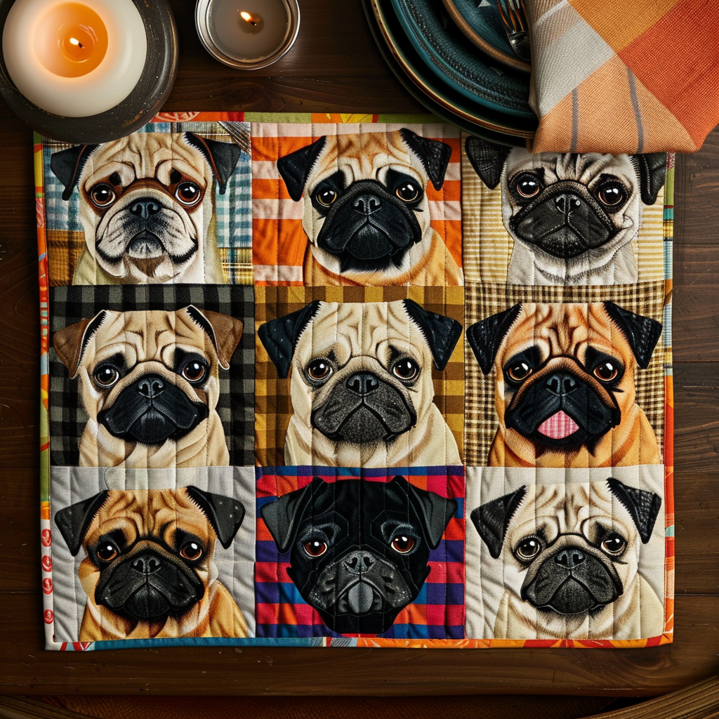 Autumn Vibe Pugs Quilted Place Mat NCU0TH164