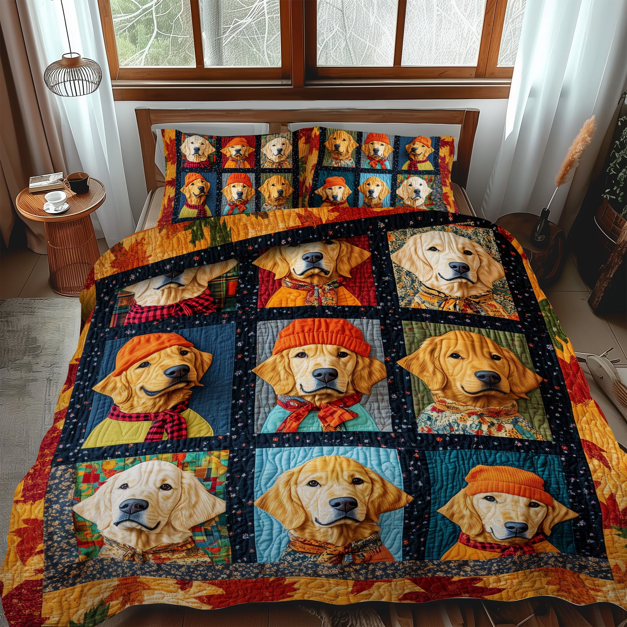 Autumn Vibes & Retriever Love 3-Piece Quilted Bedding Set NCU0PT378