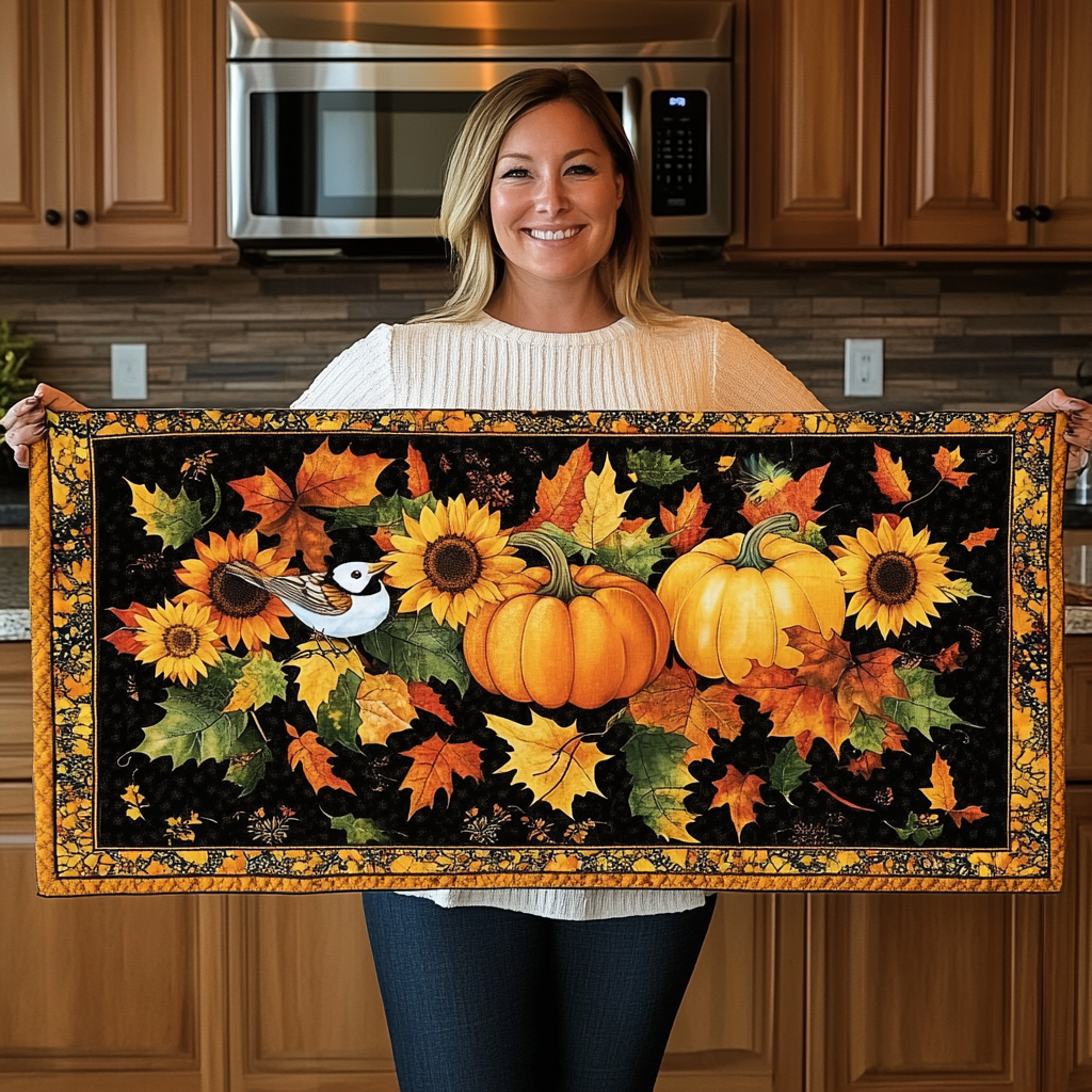 Autumn Delight Blooms Quilted Table Runner NCU0TL1350