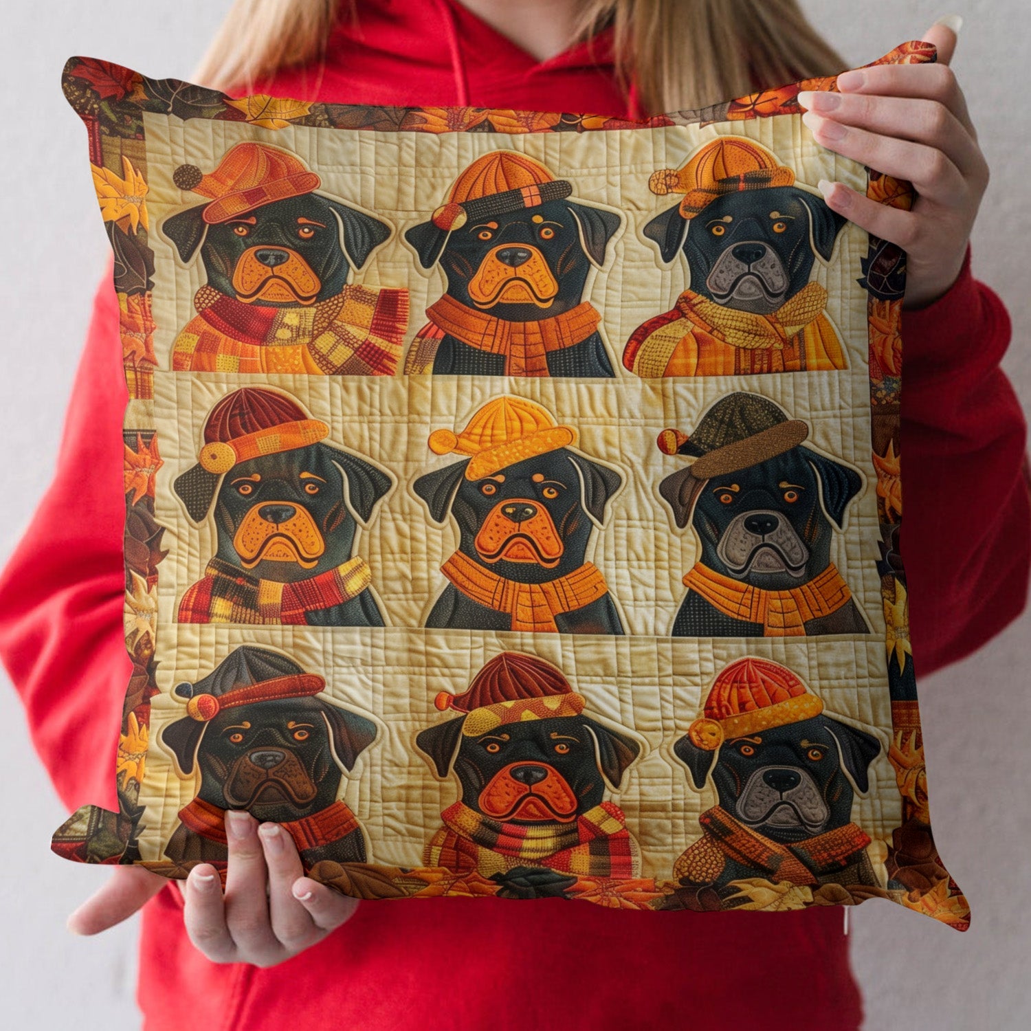 Autumn Leaves n Rottweiler Love Quilted Pillow Case NCU0PT415