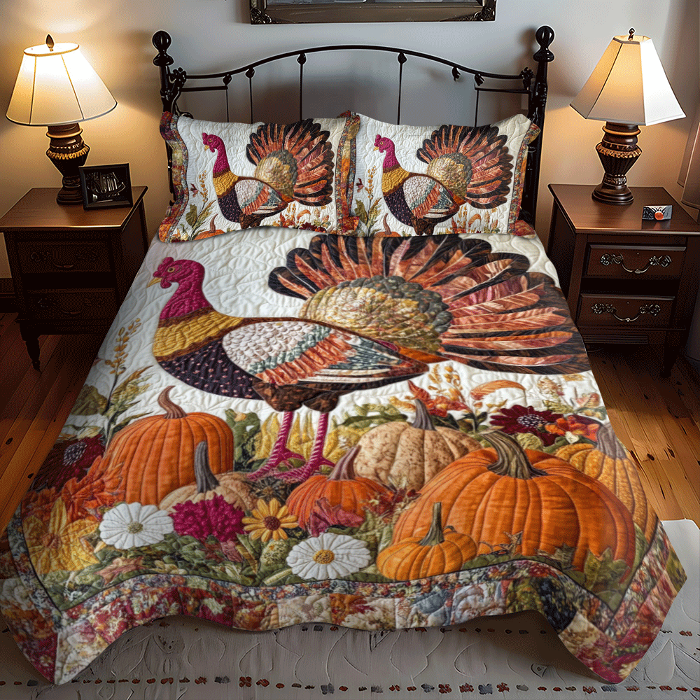 Autumn Magic Turkey 3-Piece Quilted Bedding Set NCU0PD705