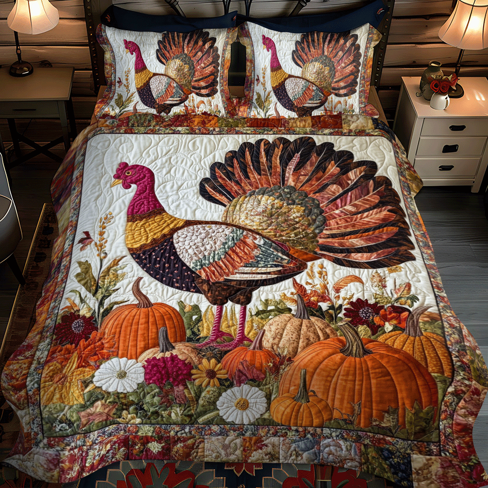 Autumn Magic Turkey 3-Piece Quilted Bedding Set NCU0PD705