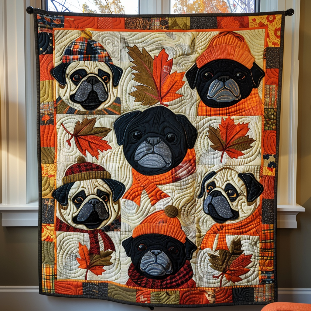 Autumn Pugs Quilted Blanket NCU0VL294