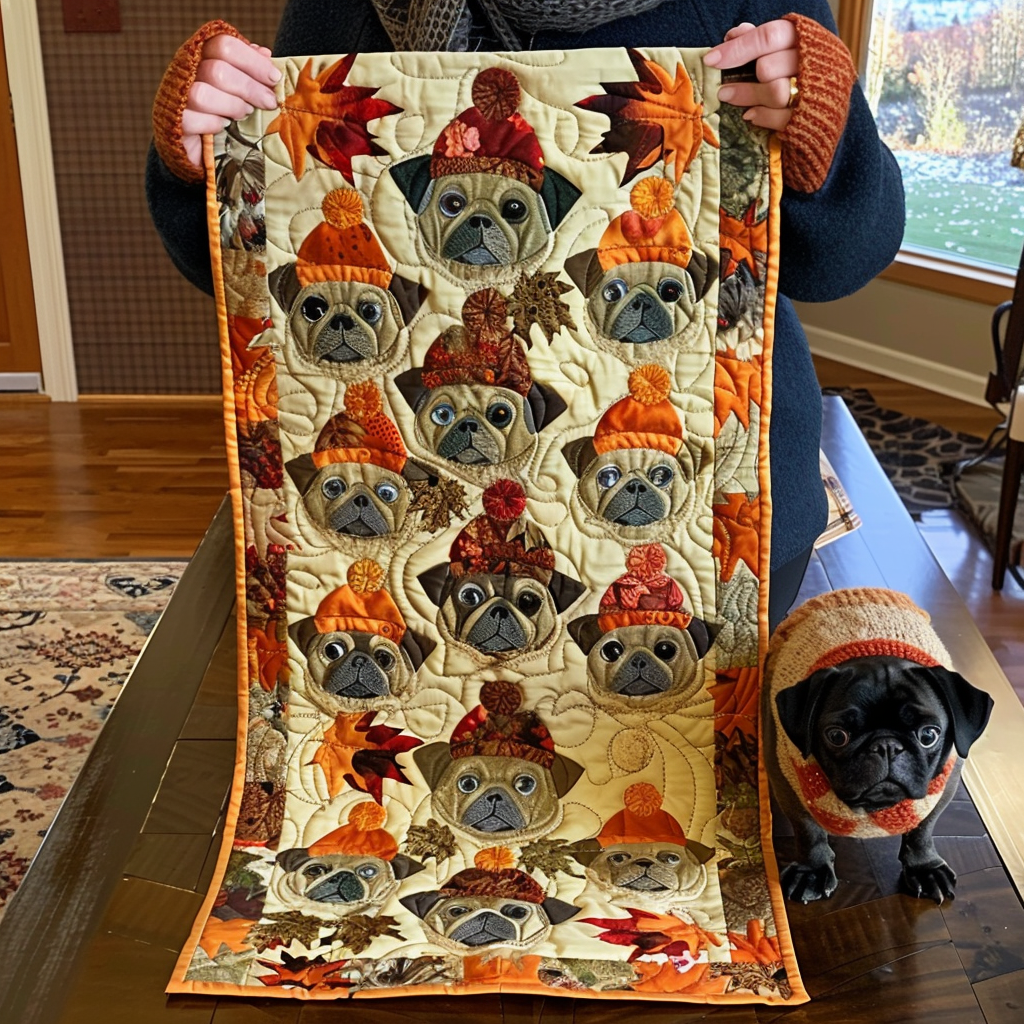 Autumn Pugs Quilted Table Runner NCU0VL178