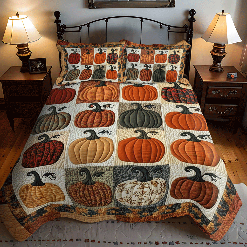 Autumn Pumpkins 3-Piece Quilted Bedding Set NCU0TH1849