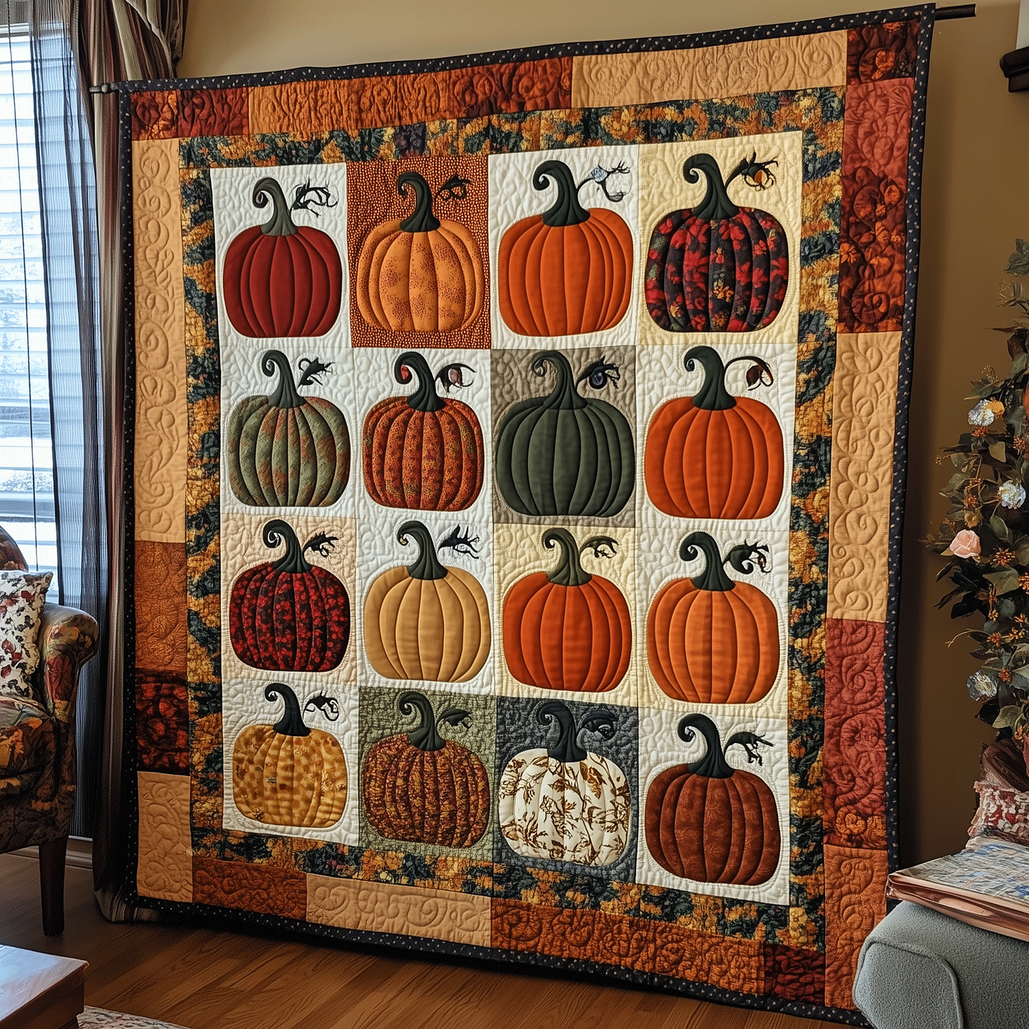 Autumn Pumpkins Quilted Blanket NCU0TH1784