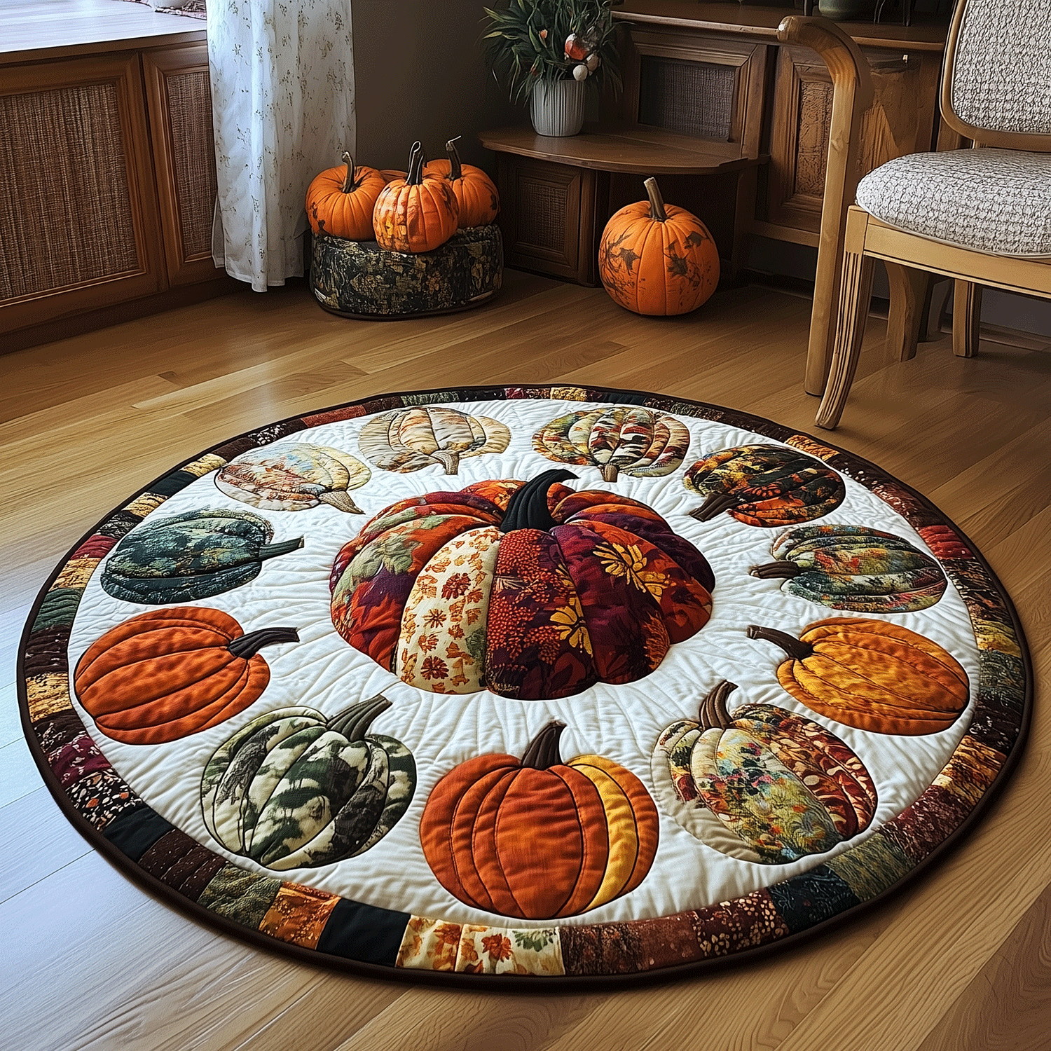 Autumn Pumpkins Quilted Round Mat NCU0TH1889