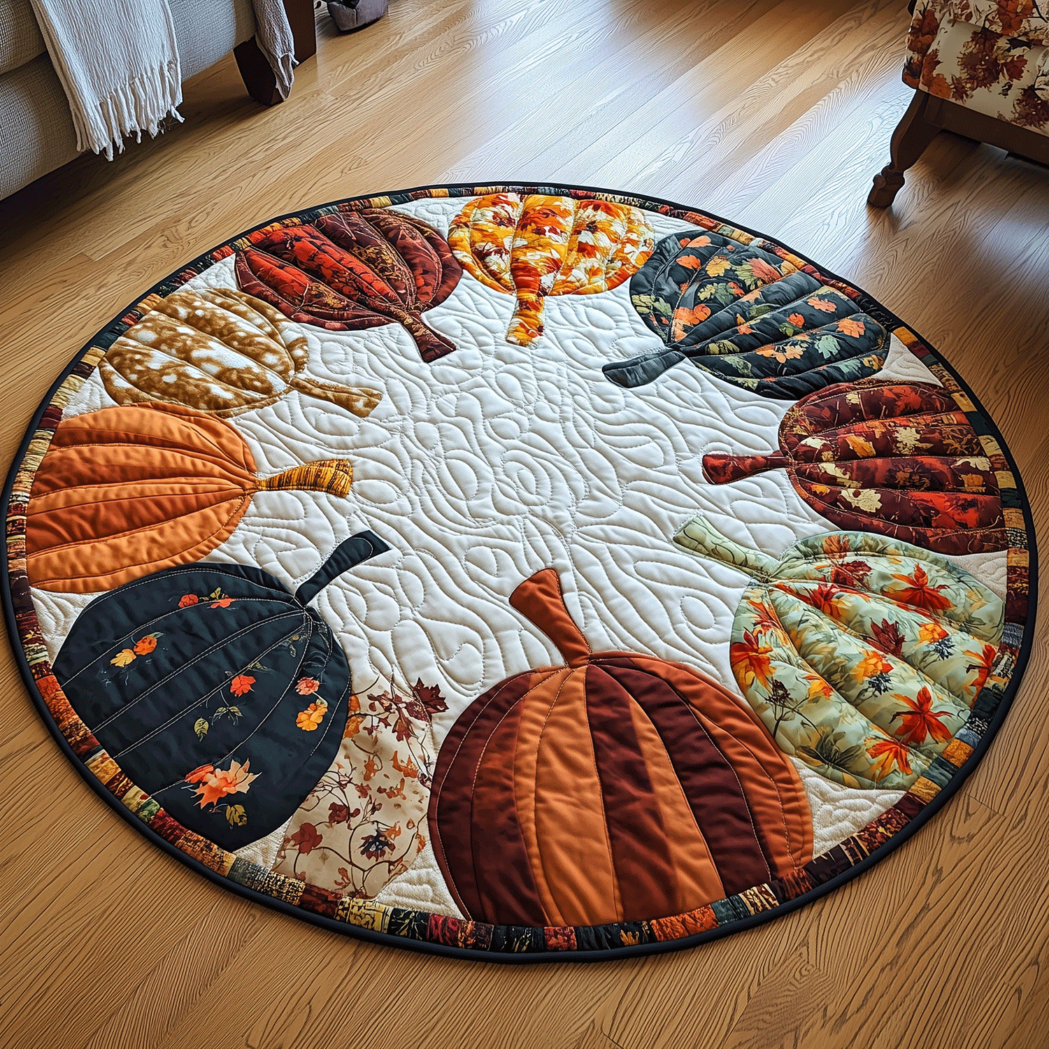 Autumn Pumpkins Quilted Round Mat NCU0TH1890