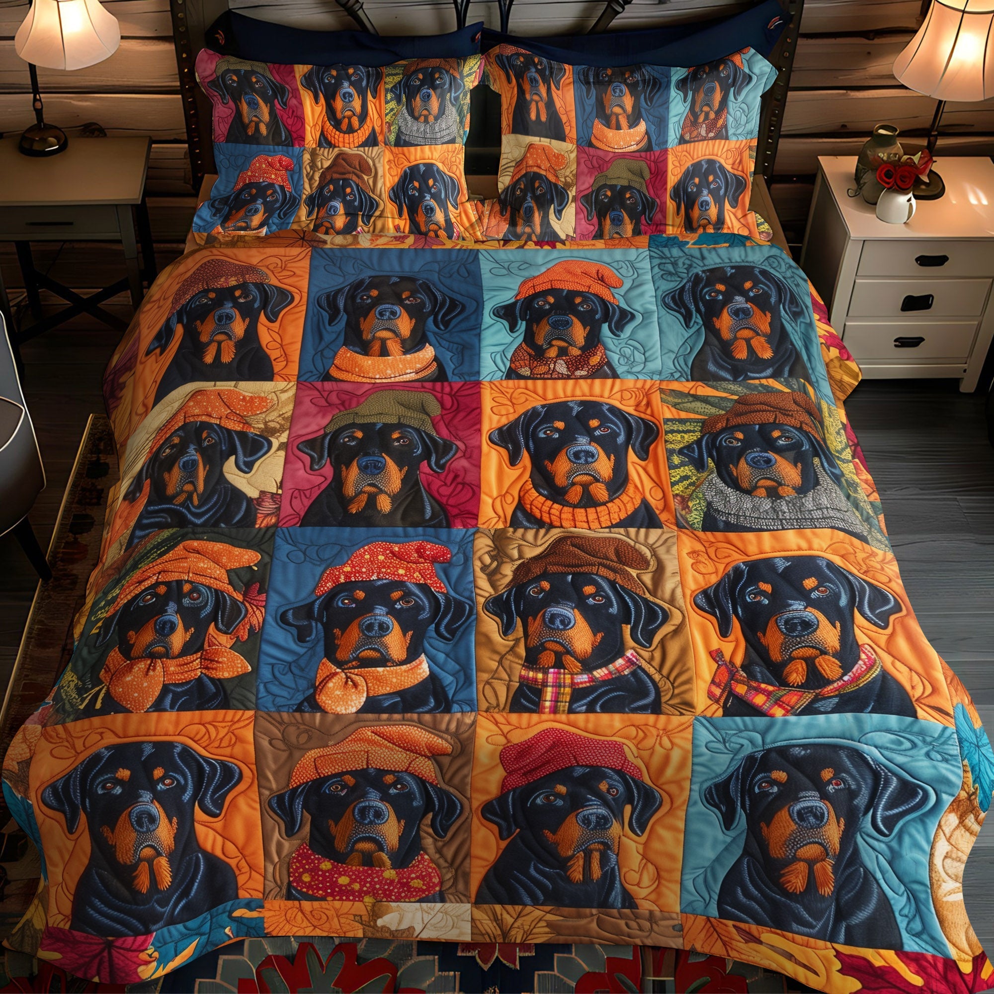 Autumn Rottweiler Retreat 3-Piece Quilted Bedding Set NCU0PT561