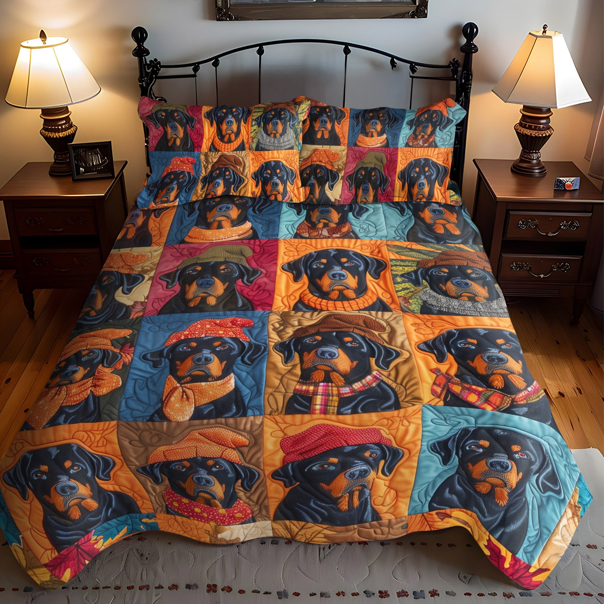 Autumn Rottweiler Retreat 3-Piece Quilted Bedding Set NCU0PT561