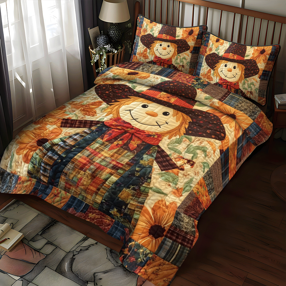 Autumn Splendor Scarecrow 3-Piece Quilted Bedding Set NCU0PD697