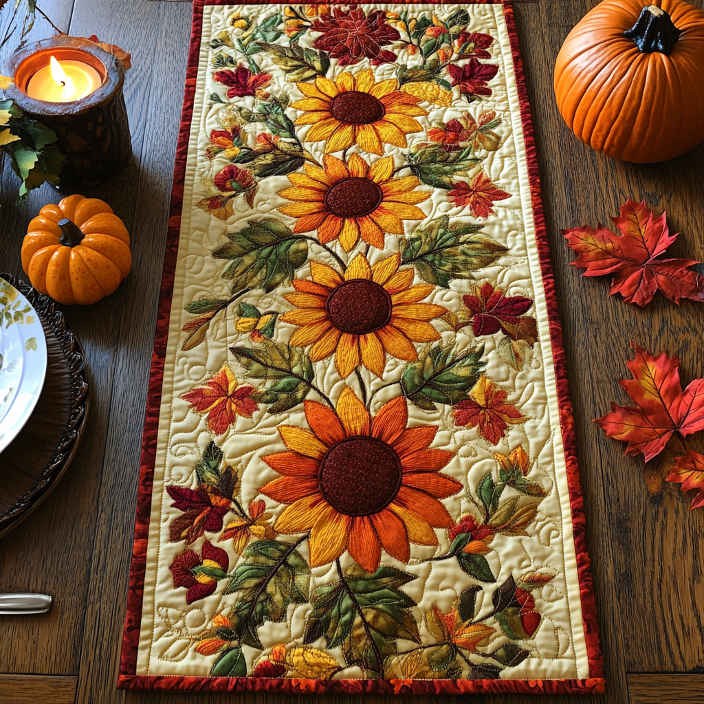 Autumn Sunflower Serenade Quilted Table Runner NCU0DV938