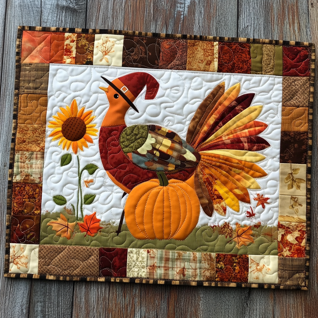 Autumn Sunflower Turkey Quilted Placemat NCU0DV1195