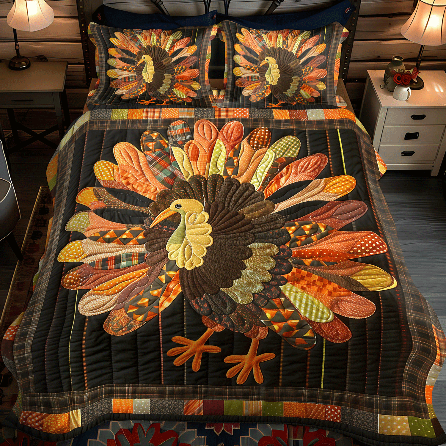 Autumn Turkey 3-Piece Quilted Bedding Set NCU0TH1108