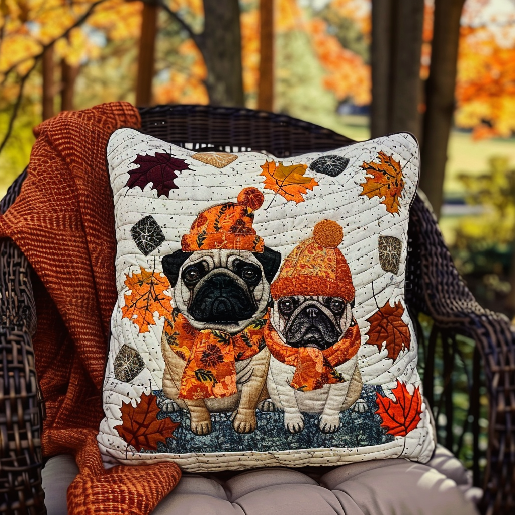 Autumn Vibe Pugs Quilted Pillow Case NCU0VL287