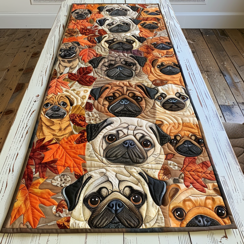 Autumn Vibe Pugs Quilted Table Runner NCU0VL176