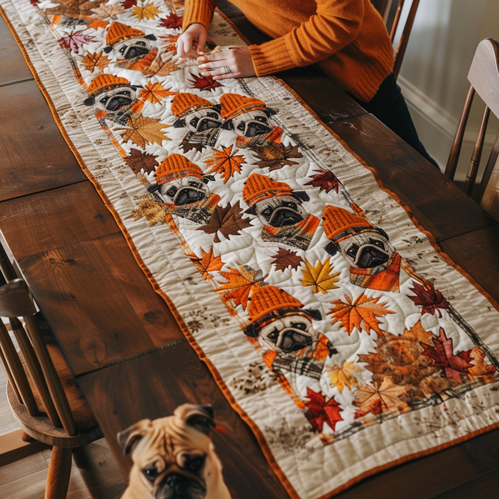 Autumn Vibe Pugs Quilted Table Runner NCU0VL179