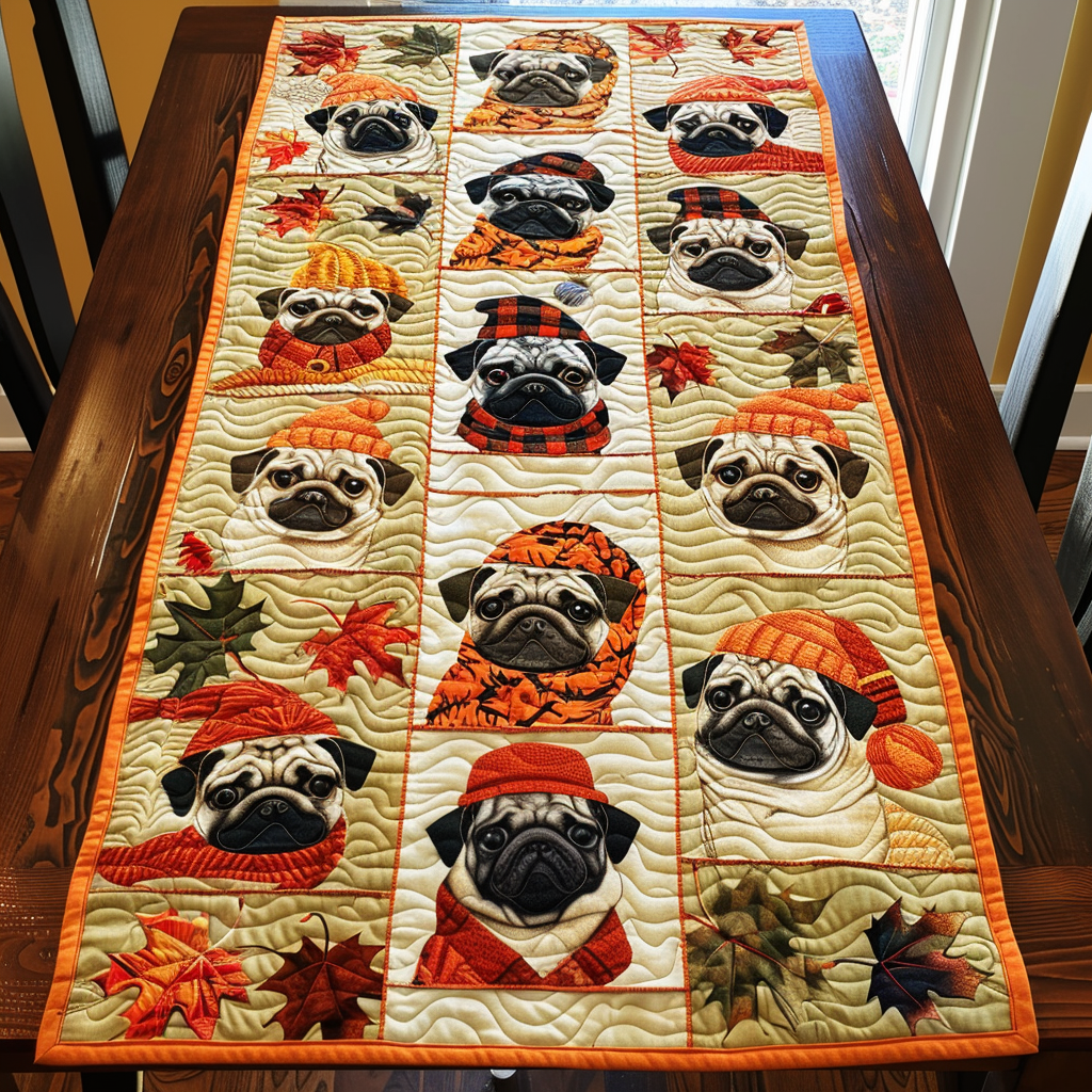 Autumn Vibe Pugs Quilted Table Runner NCU0VL308