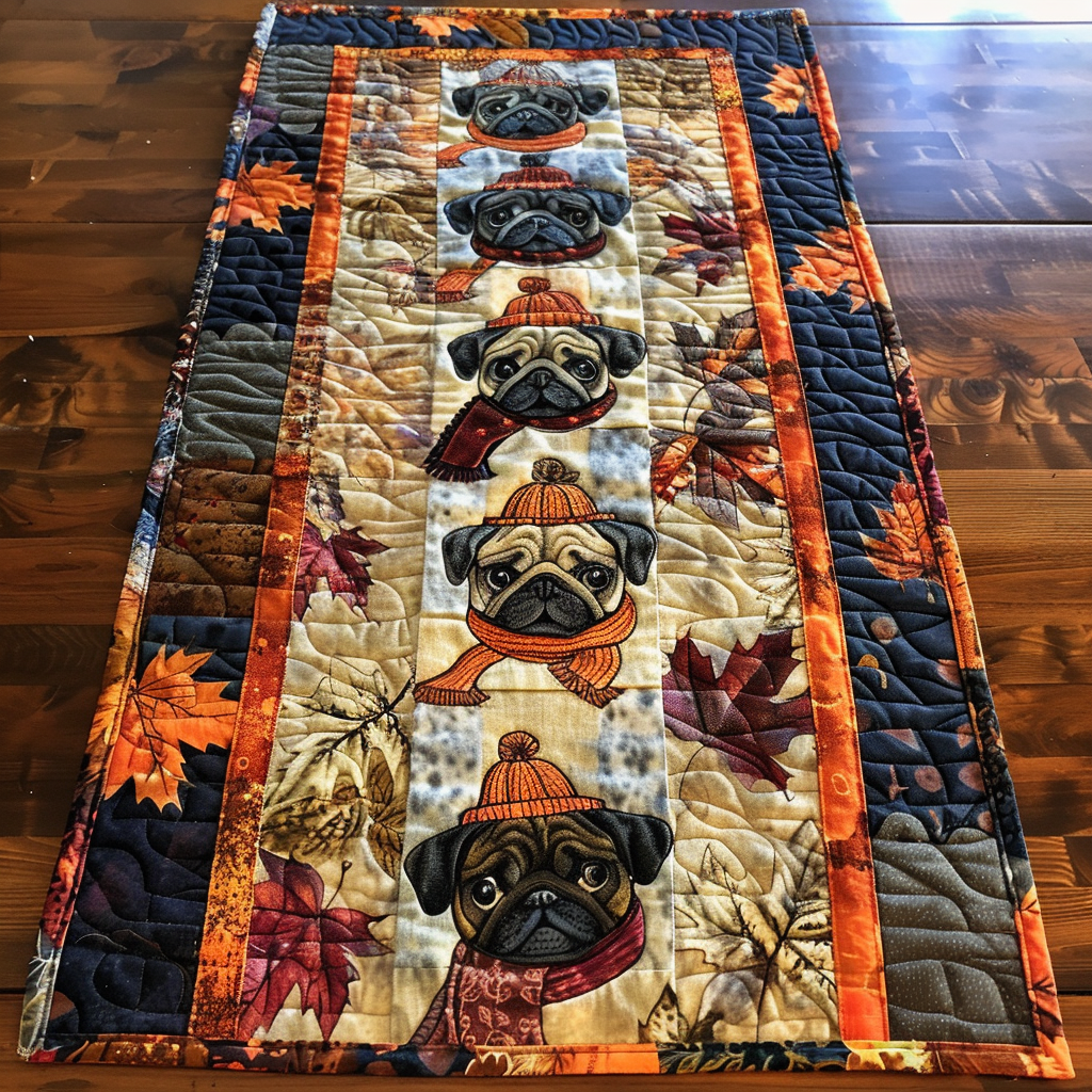 Autumn Vibe Pugs Quilted Table Runner NCU0VL311