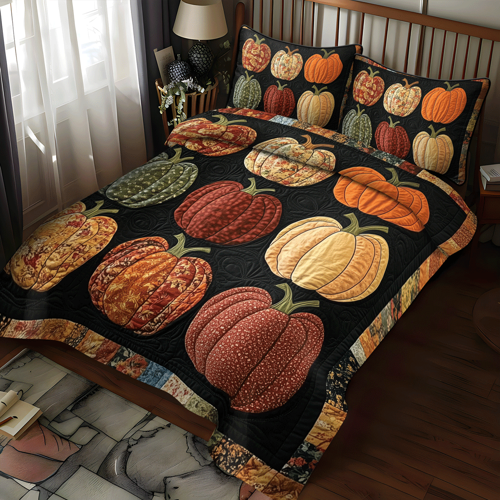 Autumnal Pumpkin 3-Piece Quilted Bedding Set NCU0TH1857