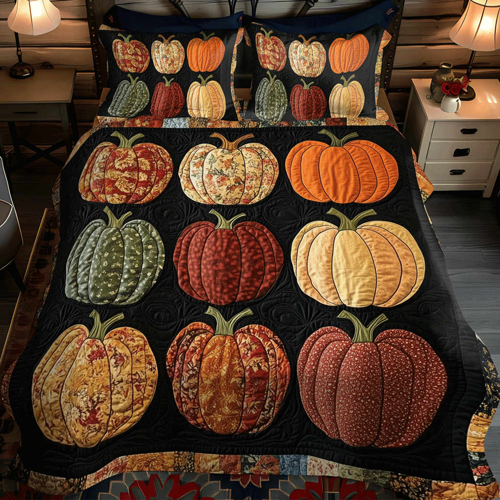 Autumnal Pumpkin 3-Piece Quilted Bedding Set NCU0TH1857