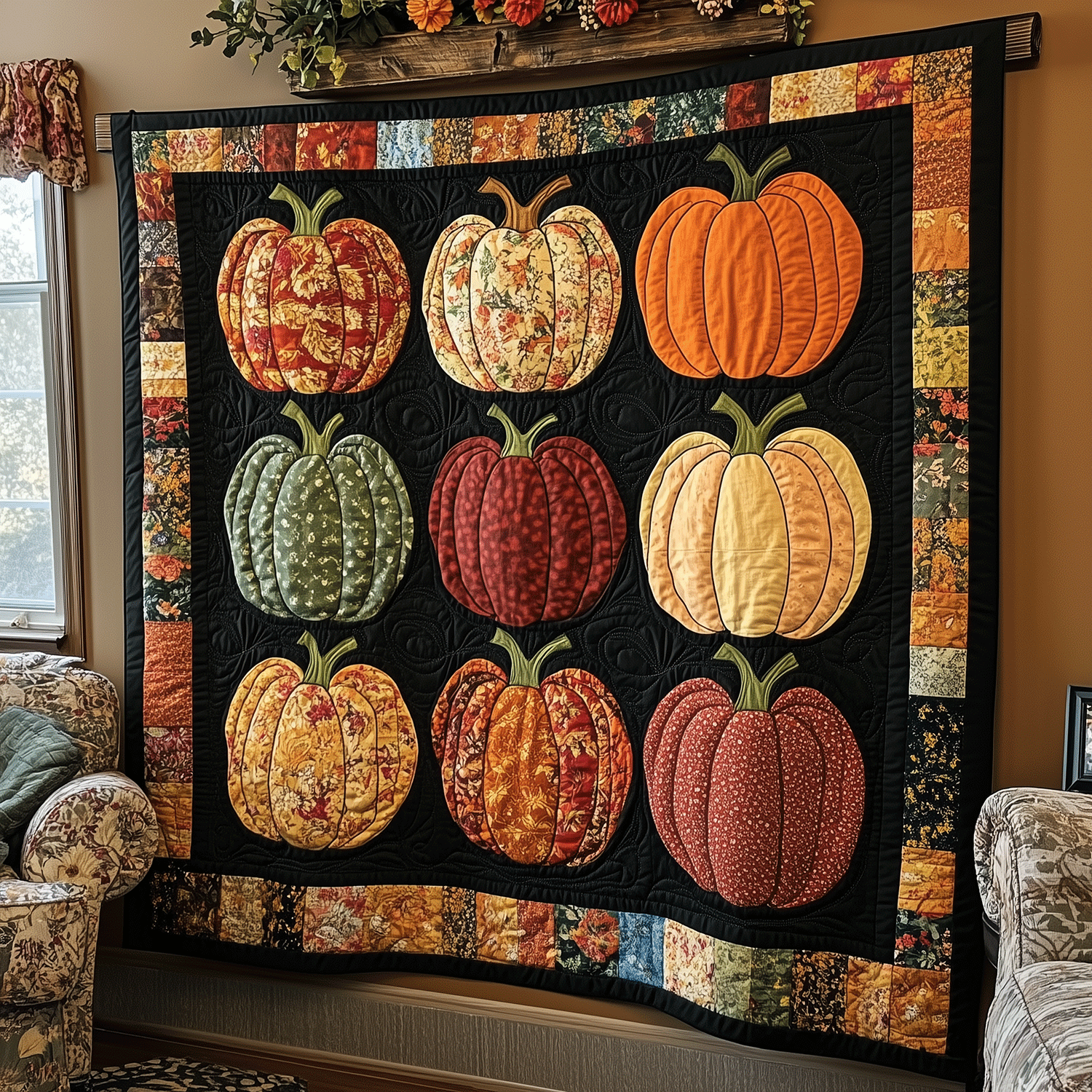 Autumnal Pumpkin Quilted Blanket NCU0TH1792