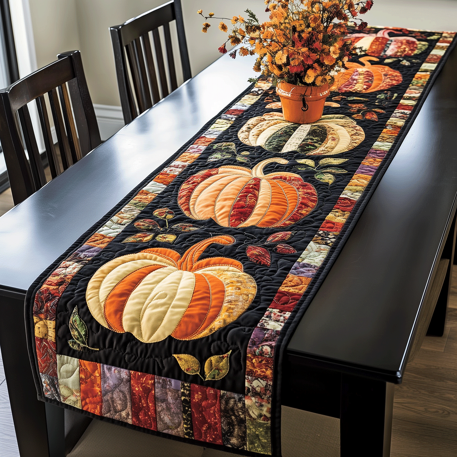 Autumnal Pumpkin Quilted Table Runner NCU0TH1731