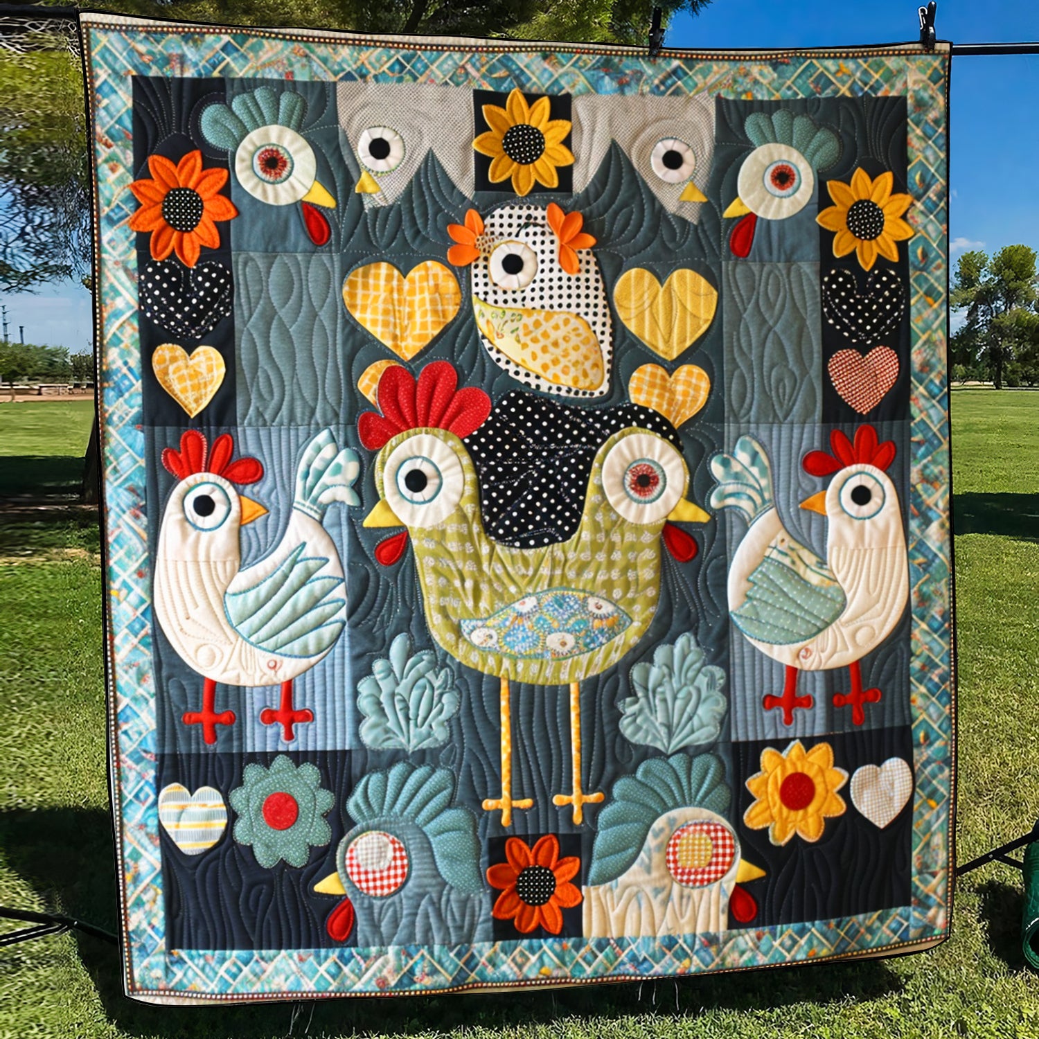 Barnyard Hens Quilted Blanket NCU0TH858