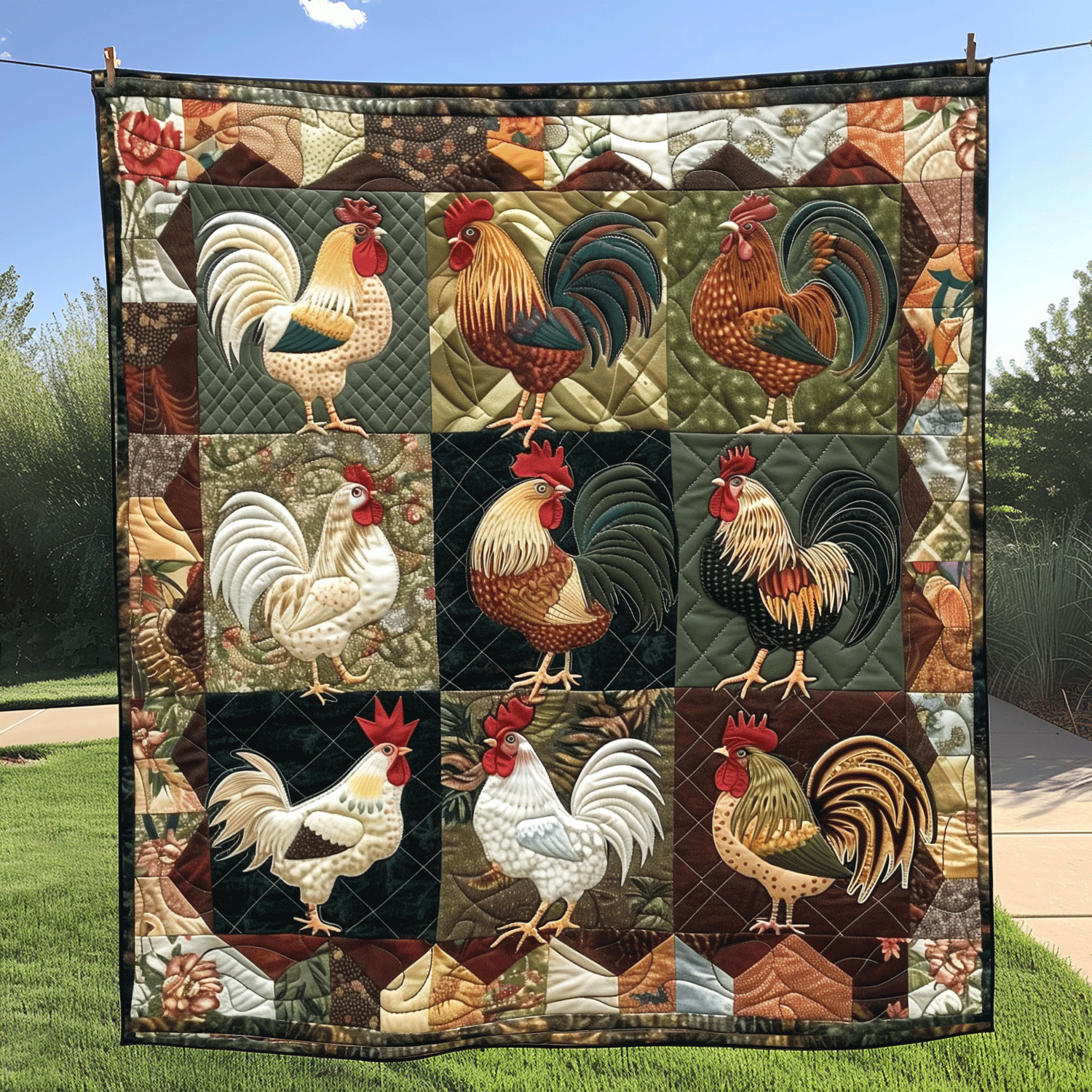 Barnyard Rooster Quilted Blanket NCU0TH969