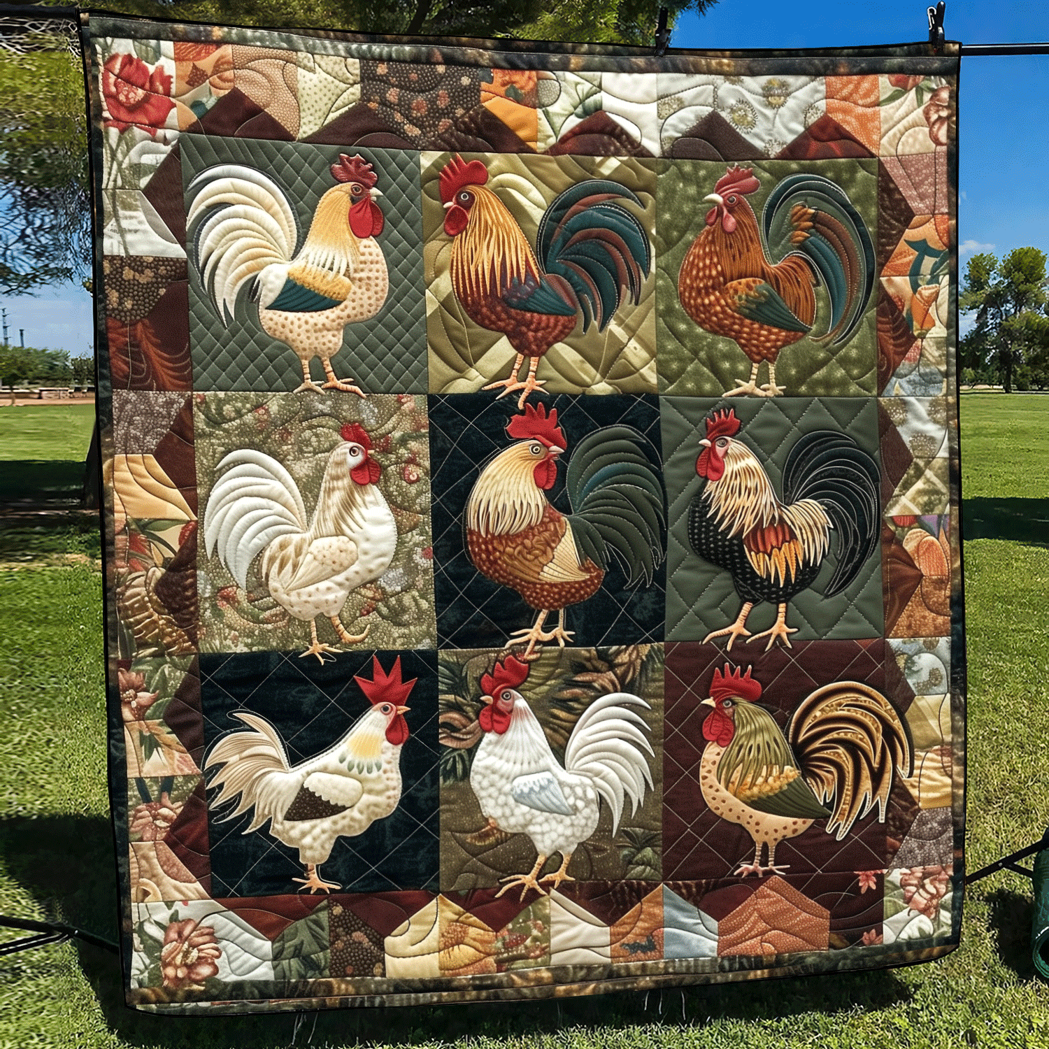 Barnyard Rooster Quilted Blanket NCU0TH969