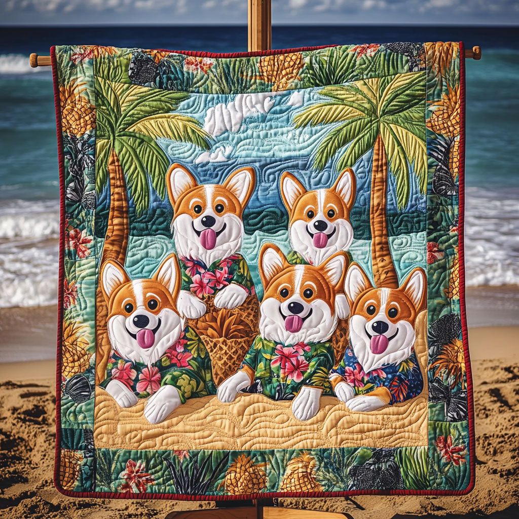 Beachside Corgi Joy Quilted Blanket NCU0PT1456