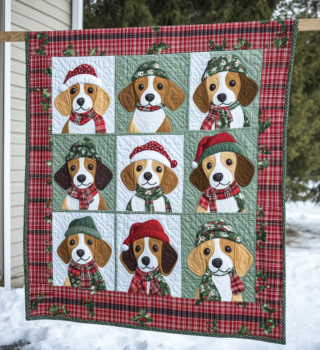 Beagle Candy Cane Dreams Quilted Blanket NCU0VL618