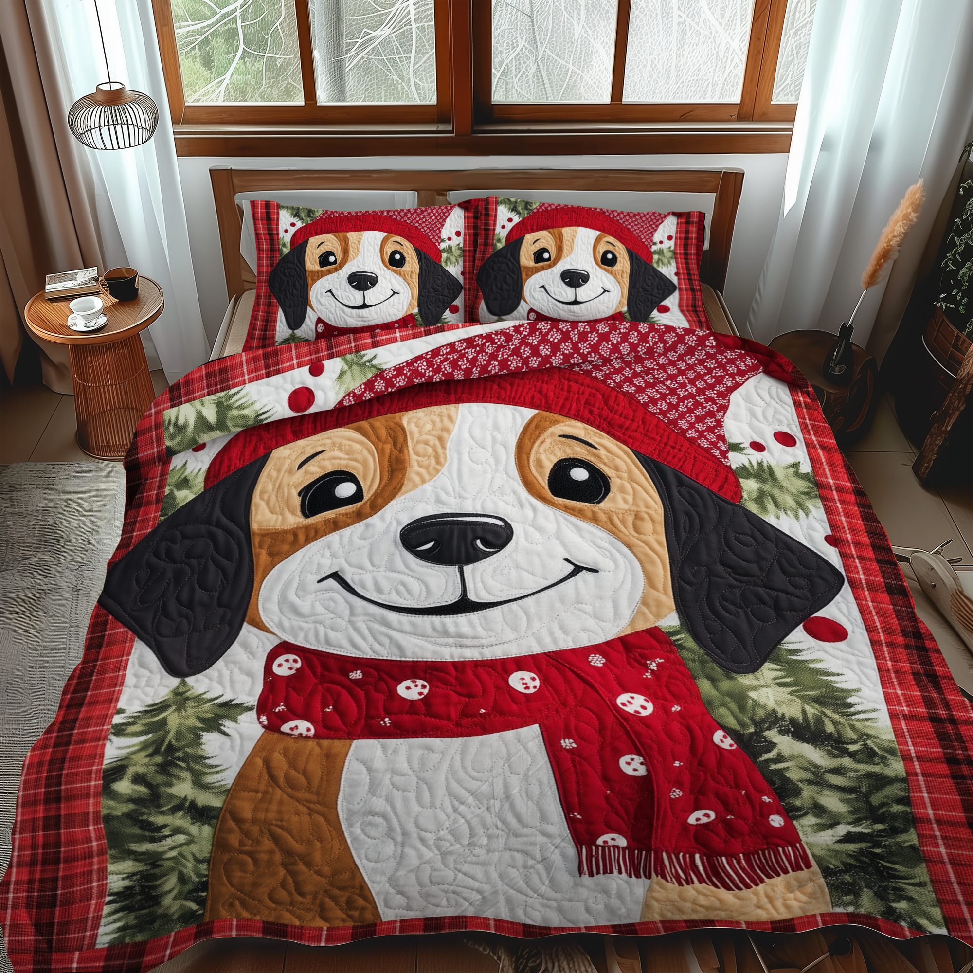 Beagle Christmas Magic 3-Piece Quilted Bedding Set NCU0VL632