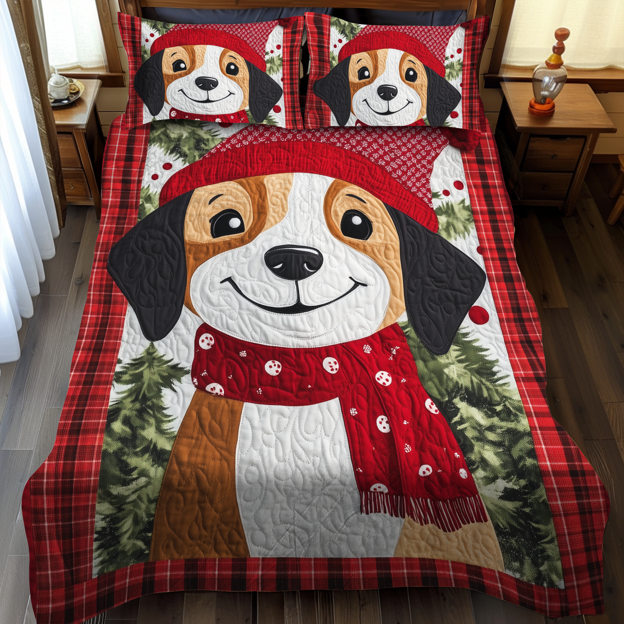 Beagle Christmas Magic 3-Piece Quilted Bedding Set NCU0VL632