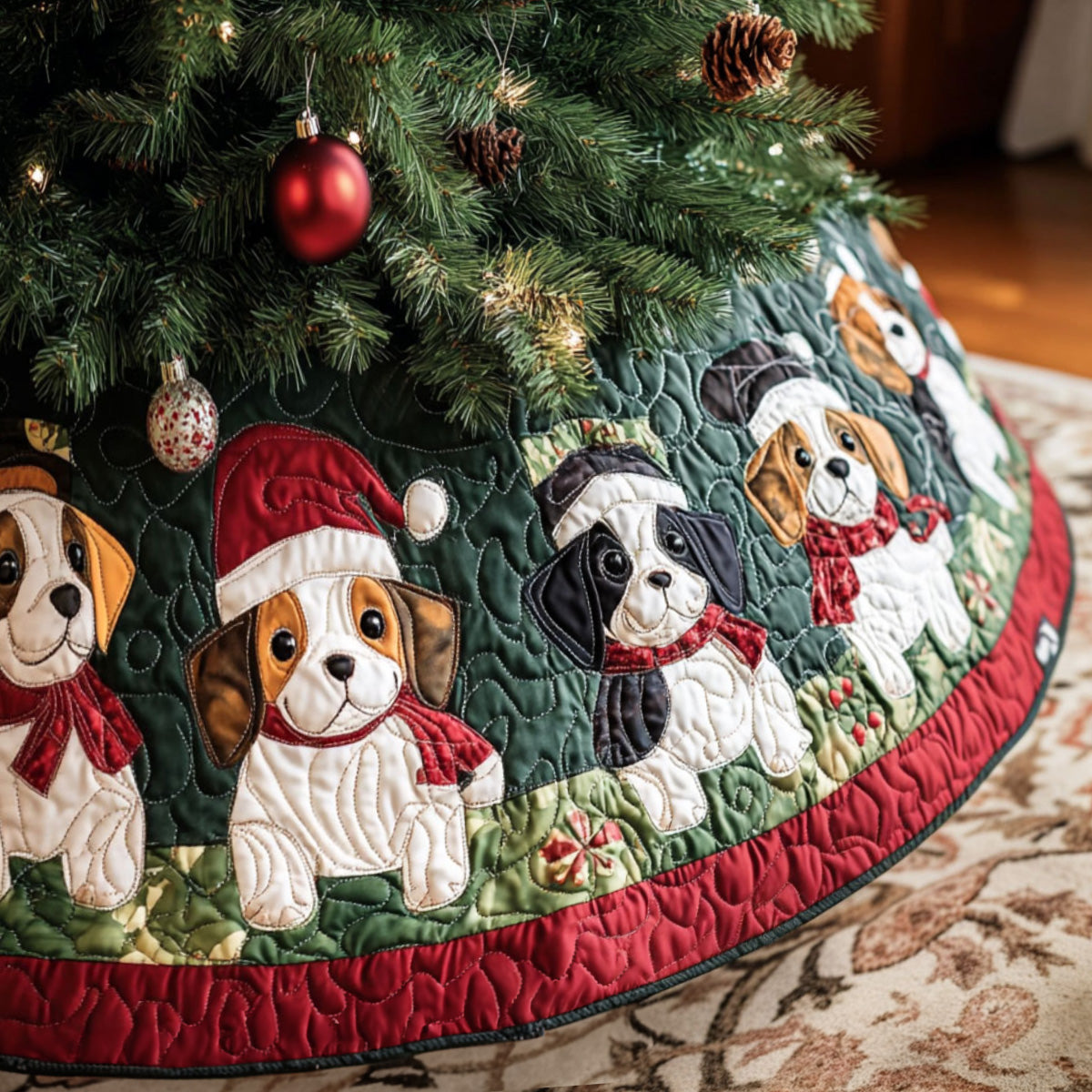 Beagle Forest Friends Quilted Christmas Tree Skirt NCU0PT1580